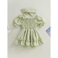 thumbnail image 4 of Wassery Infant Baby Girls Romper Dress Dot Pattern Ruched Short Sleeve Ruched Jumpsuits Skirt with Headband Summer Birthday Party Princess Dress 3-24M, 4 of 9