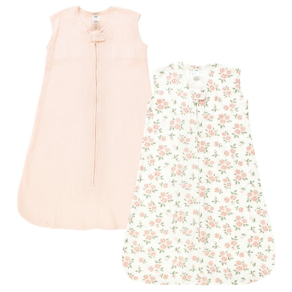 Hudson Baby Infant Girl Thermal Sleeveless Sleeping Bag 2pk, Soft Pink Sage Rose, 0-6 Months