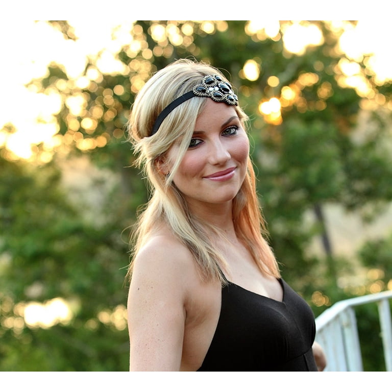 Women Wide Rhinestone Crystal Headband Suede Hair Accessory Vintage Style Rhinestone Headband Sparkly Crystal Diamond Hairband Chain  main image 2