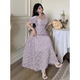 thumbnail image 5 of Lilac Purple Womens Square Neck Puff Sleeve Fit & Flare Midi Dress With 3D Floral Embellishment, 5 of 6