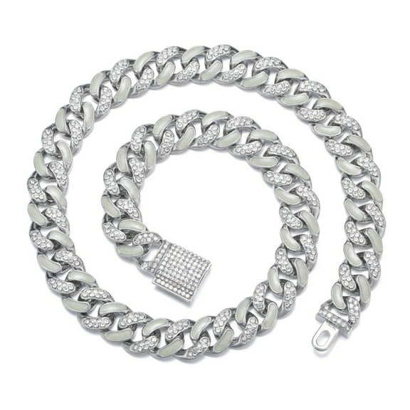 FEEL STYLE Male Zircon Fluorescence Cuban Chain Necklace for Men Women 12MM 18"