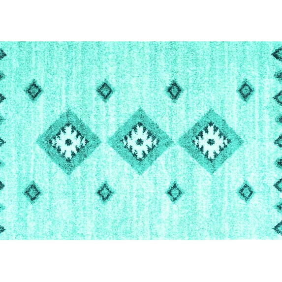 Ahgly Company Machine Washable Indoor Rectangle Abstract Turquoise Blue Contemporary Area Rugs, 7' x 9'