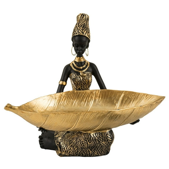 Exotic African Woman Sculpture Storage Tray Resins Figurine Desktop Ornament for Home and Office Living Room Decors