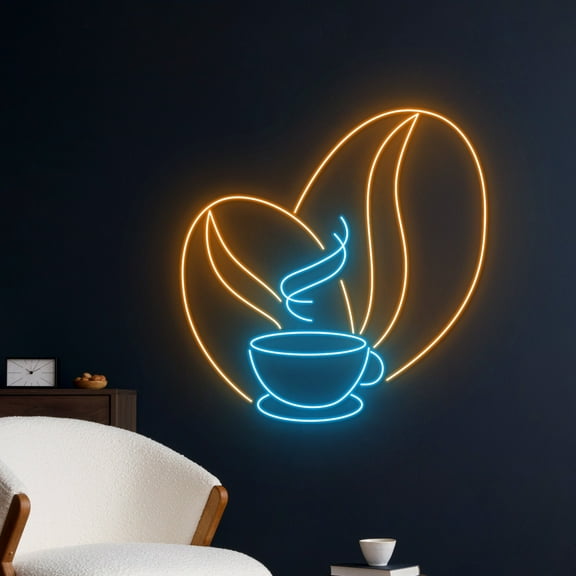 Handmadetneonsign Coffee Cup Neon Sign, Coffee Beans Neon Light, Coffee LED Light, Cafe Led Sign