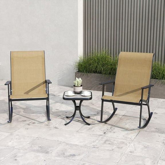 Costway 3 PCS Patio Rocker Set with High Backrest & Wood-Plastic Tabletop Coffee Table