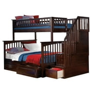 Columbia Staircase Bunk Bed Twin over Full with 2 Raised Panel Bed Drawers in Walnut Walmart