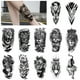 thumbnail image 1 of RV 12 Leones Tribales, Tigres, Tatuajes Temporales Negros para Hombres y Mujeres, Calaveras Aterradoras de Halloween, Pegatinas Falsas de Tatuaje de Pandillas Negras para Niños, Pequeños Tatuajes Real, 1 of 5