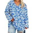 thumbnail image 2 of CLOISE Plus Size Tunic Tops Women Long Sleeve V Neck Casual Shirts Floral Pullover Fall Loose Clothing Sky Blue 4XL, 2 of 6