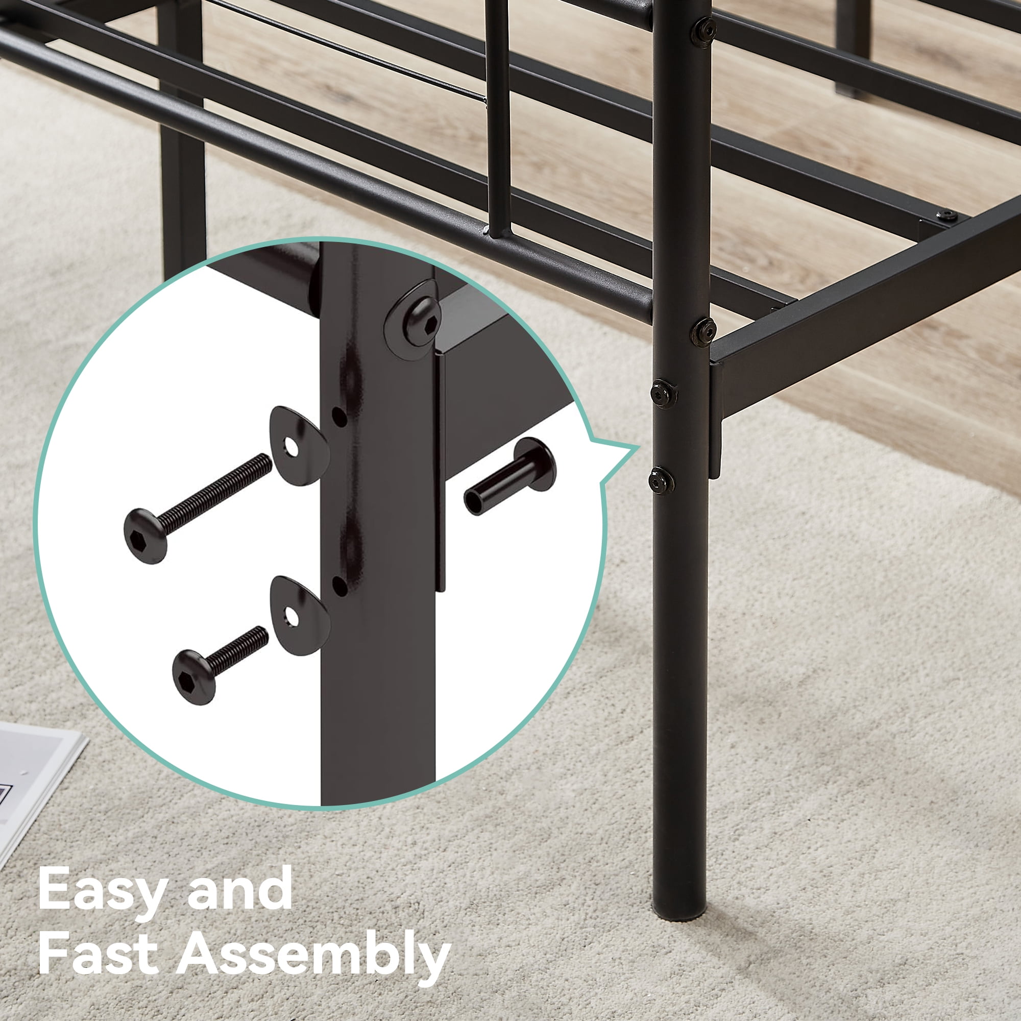 Sailvan Twin Bed Frame, Twin Size Platform Bed Frame with Headboard & Underbed Storage, Heavy Duty Metal Bed Twin , 800lbs, Easy to Assemble, No-Noise, Black