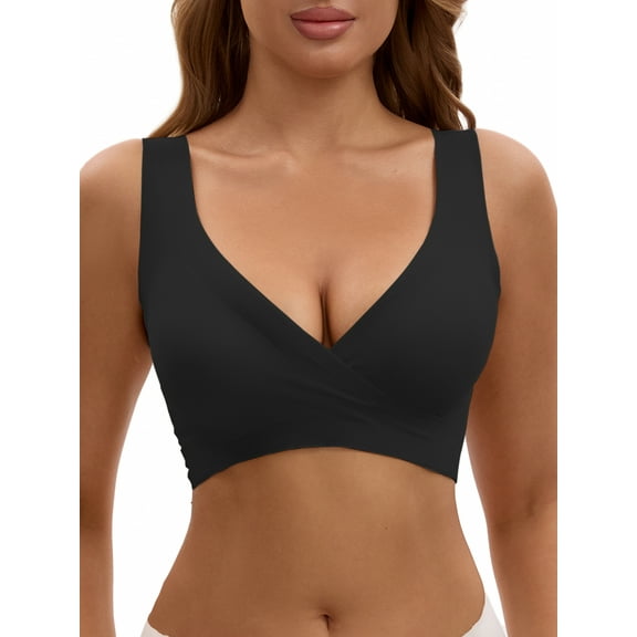 INSPIRE CHIC Nursing Bra for Women's Crossover Push Up Wirefree Sleep Breastfeeding Comfortable Maternity Bralette S Black