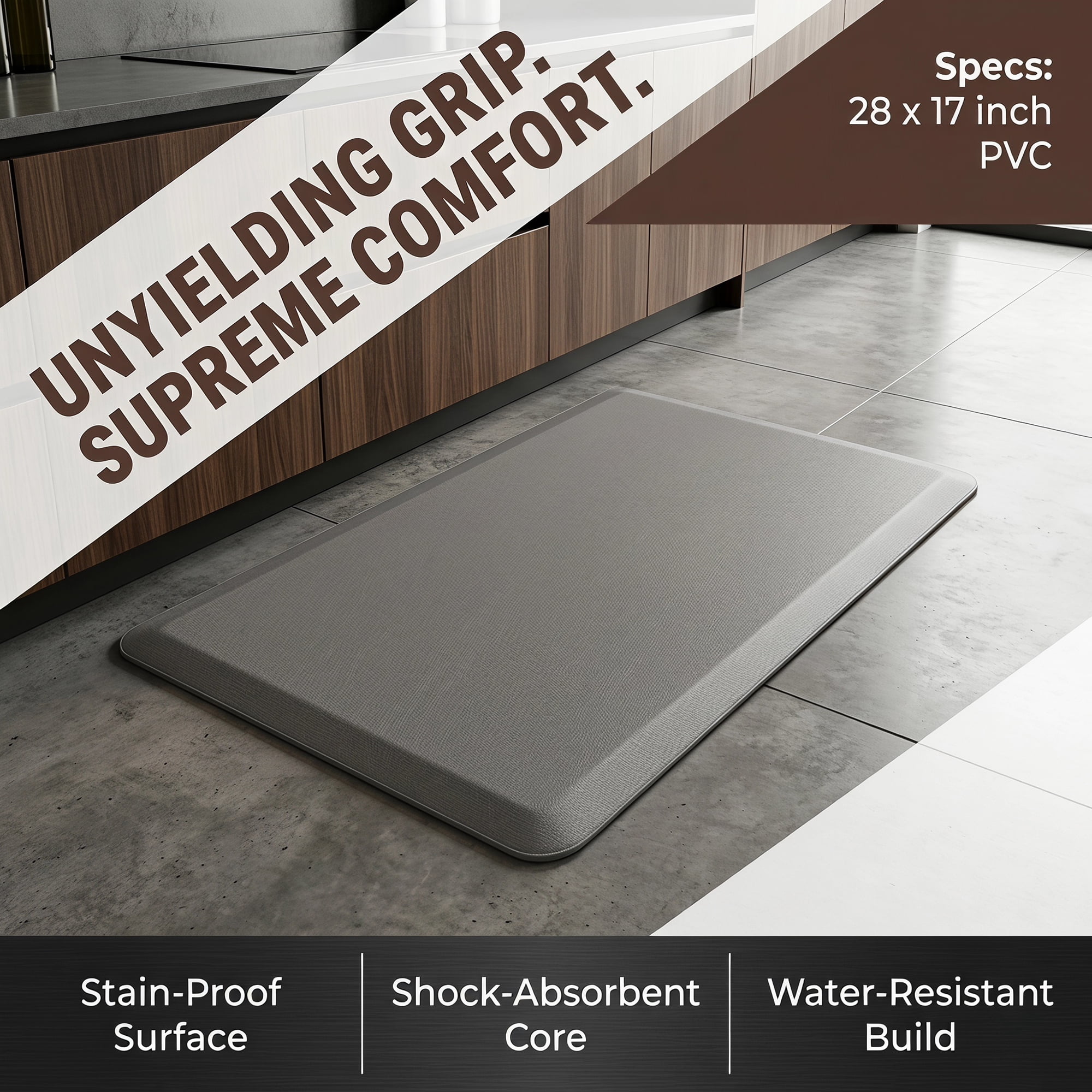 Unique Bargains Anti-Fatigue Cushioned Ergonomic Waterproof Rug Silver Gray 28" x 17"