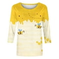 thumbnail image 4 of Ayolanni 3/4 Sleeve T-Shirts for Women Yellow Pullover Bee Print Crew Neck Blouses Ladies Blouses L, 4 of 5
