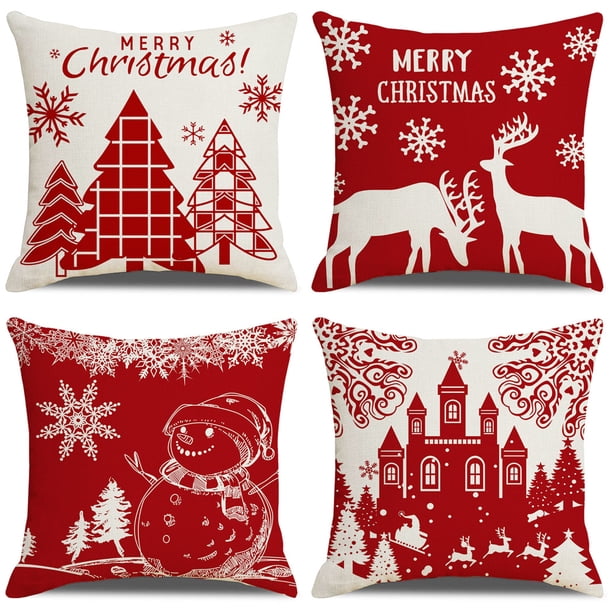 Adorno navideño, juego de 4 fundas de almohada navideñas, funda de almohada navideña con cuadros rojos de búfalo para sofá, decoración para el hogar, sala de estar, dormitorio, almohada decorativa de