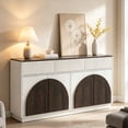 thumbnail image 3 of Aphthongs Modern Fluted Sideboard Cabinet, 65" W Symmetrical Arc Accent Sideboard Buffet Cabinet with Storage & 3 Drawers, Fluted Buffet Cabinet, Credenza, Wood Mid Century Cabinet, White, 3 of 8