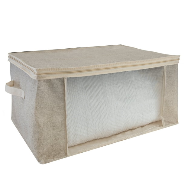 Simplify Blanket Bag with See Through Window and Handles in Faux Jute