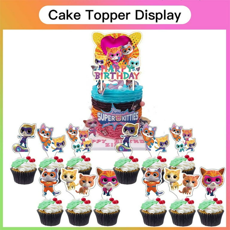 Super Cat Birthday Party Decorations Kit - Banner, Cake Topper, Cupcake Toppers & Balloons
