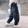 thumbnail image 5 of NOLDARES Boys Straight Leg Baggy Jeans Kids Elastic Waist Drawstring Wide Leg Denim Pants with Pockets (Blue,7-8 Years), 5 of 8