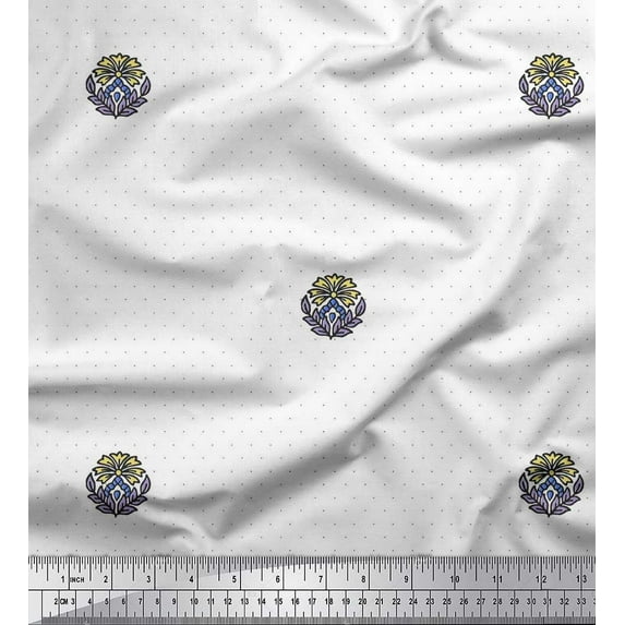 Soimoi Velvet Fabric Dot,Leaves & Floral Block Print Fabric by The Yard 58 Inch Wide