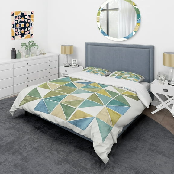 Designart 'geometric Green Triangle I' Glam Duvet Cover Set