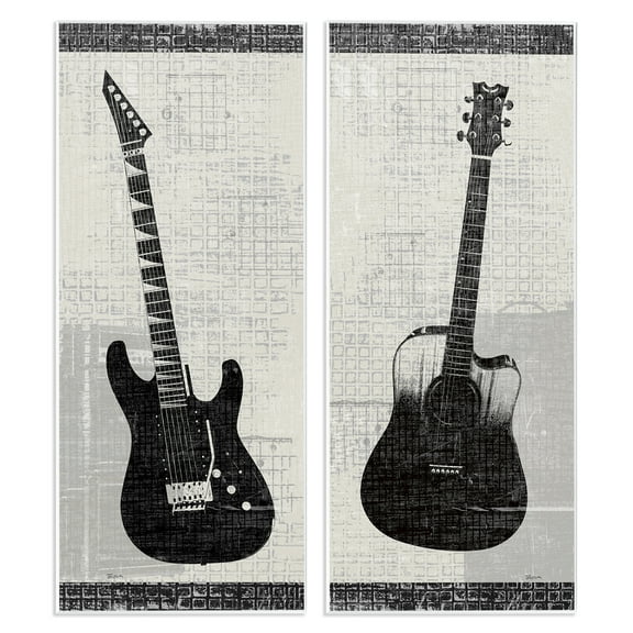 Stupell Industries Electric Acoustic Guitar Entertainment Painting Unframed Art Print Wall Art, 7 x 17, Set of 2