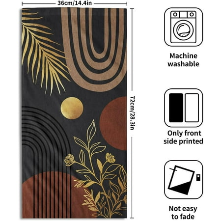 MHAWBL-Black Boho Modern Kitchen Towels Set of 2 Abstract Mid Century Soft Absorbent Face Towels Retro Gold Leaves Tea Dish Towels Housewarming Gifts for New Home Bathroom Hotel 14 x28