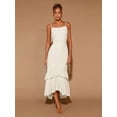 thumbnail image 7 of White Womens Tiered Ruffle Hem Midi Dress With Flared Short Sleeves And Round Neck, Elegant For Evening Or Cocktail, 7 of 7
