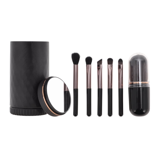 Set de Brochas de Maquillaje Unique Bargains de Calidad Profesional con Cerdas Suaves y Espejo Negro 7 Pcs