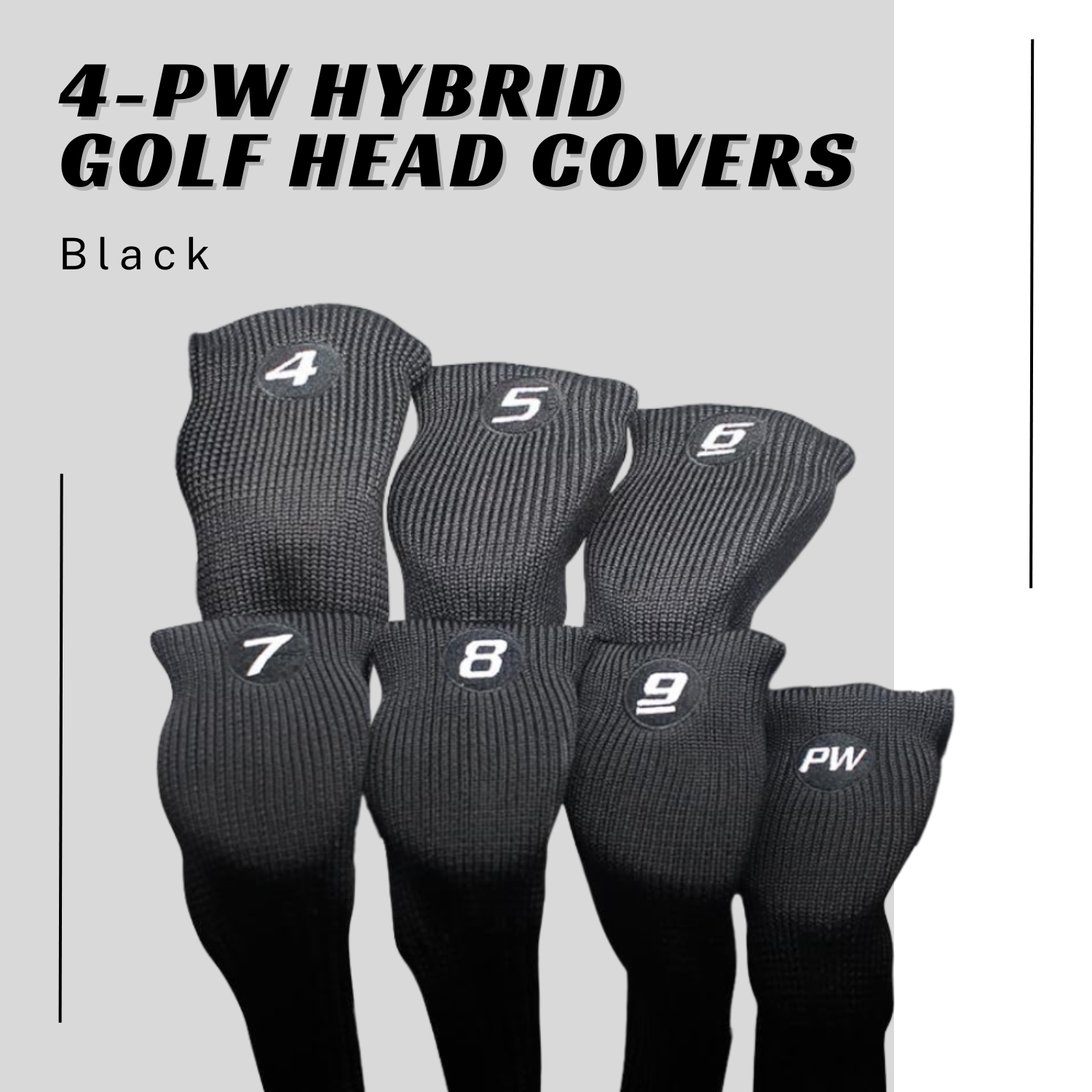 Majek All Hybrid Head Cover Golf Club Black Sleek Tight Fit Headcover Set 4-PW Acrylic Head Covers 4 5 6 7 8 9 PW Easy to See Large White Embroidered Numbers