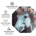 thumbnail image 3 of Honeii Flower Crown White Horse print Leather Coaster Set of 4, ideal for safeguarding your furniture from drinks spills and effortless cleanup-Octagon, 3 of 6