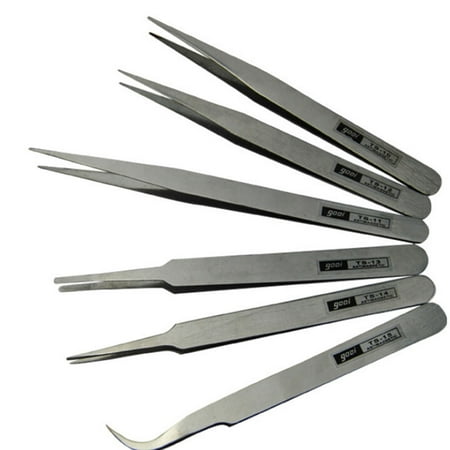 CableVantage Tweezer Set 6 pcs All Purpose Precision Stainless Steel Anti Static Tool Kit