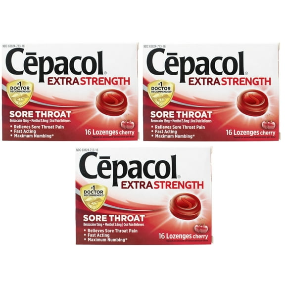 Cepacol Maximum Strength Throat Drop Lozenges, Cherry, 16 ct (Pack of 3)