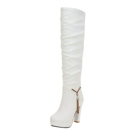 

Wesracia Boots For Women Winter Boots Round Women s Fashion Breathable Chunky Shoes Heels Boots Thigh Solid Toe High Women s Boots