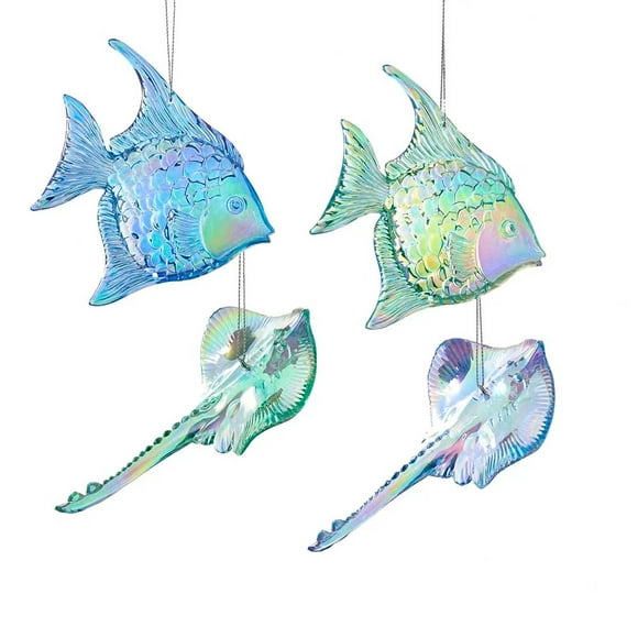 KSA Pack of 12 Blue and Green Fish and Stingray Christmas Ornaments 4.75"