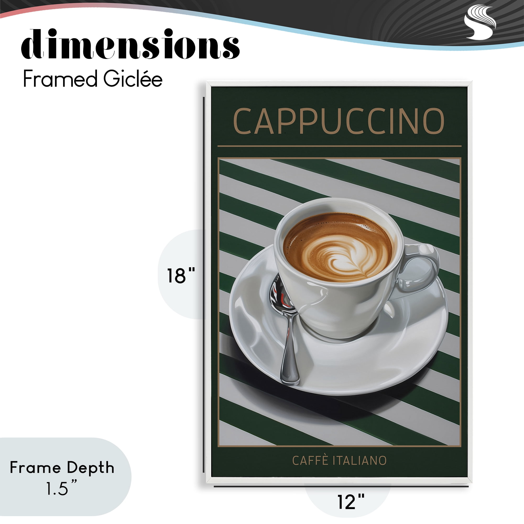 Stupell Industries Cappuccino Coffee over Stripes White Framed Giclee Art, design by Andreas Magnusson