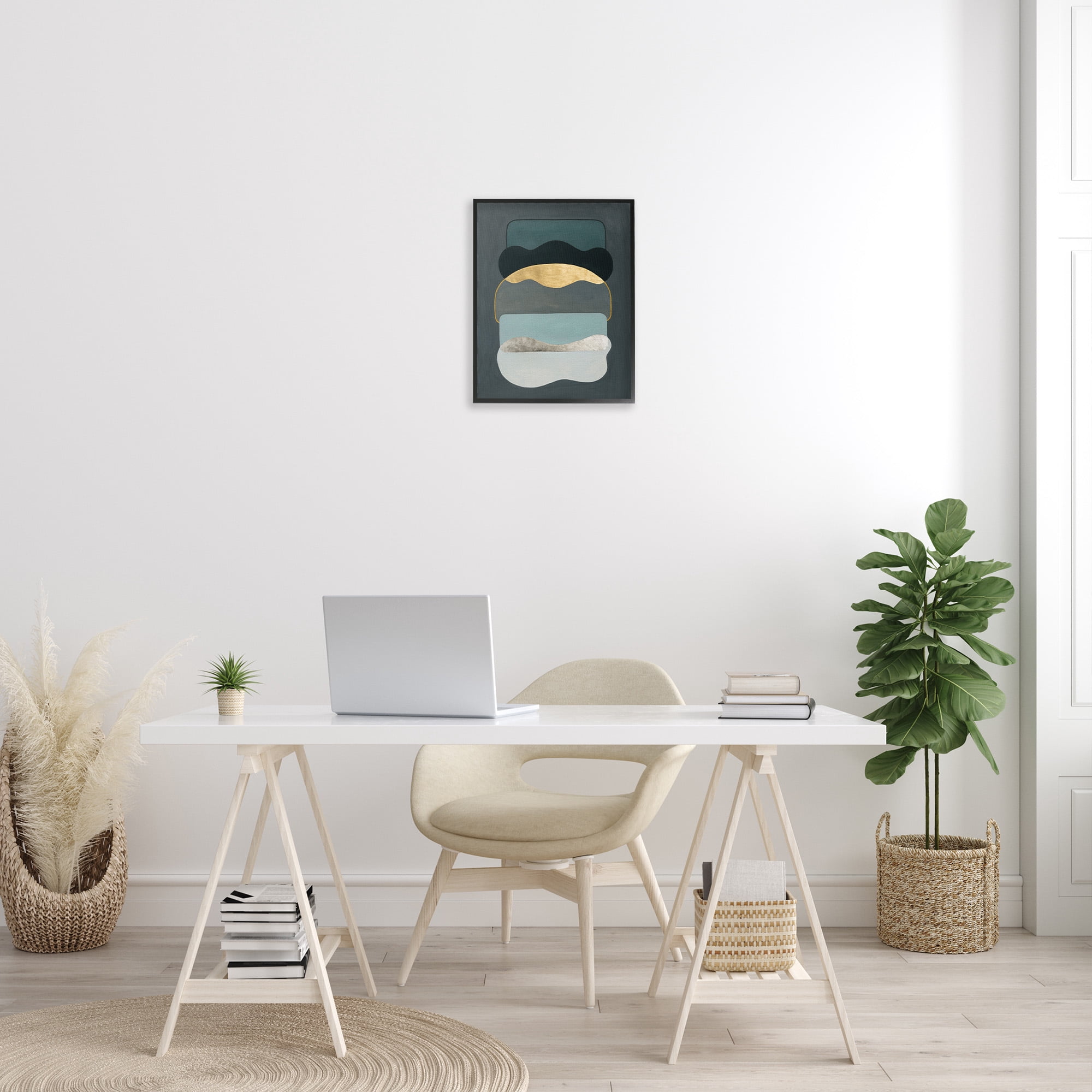 Stupell Industries Dark Layered Shapes Abstract Painting Black Framed Art Print Wall Art, 16 x 20