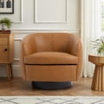 thumbnail image 6 of UIXE PU Leather Swivel Barrel Accent Chair, Comfy Round Upholstered Armchair Reading Chair for Living Room, Barrel Club Chairs Bedroom, Light Brown, 6 of 7