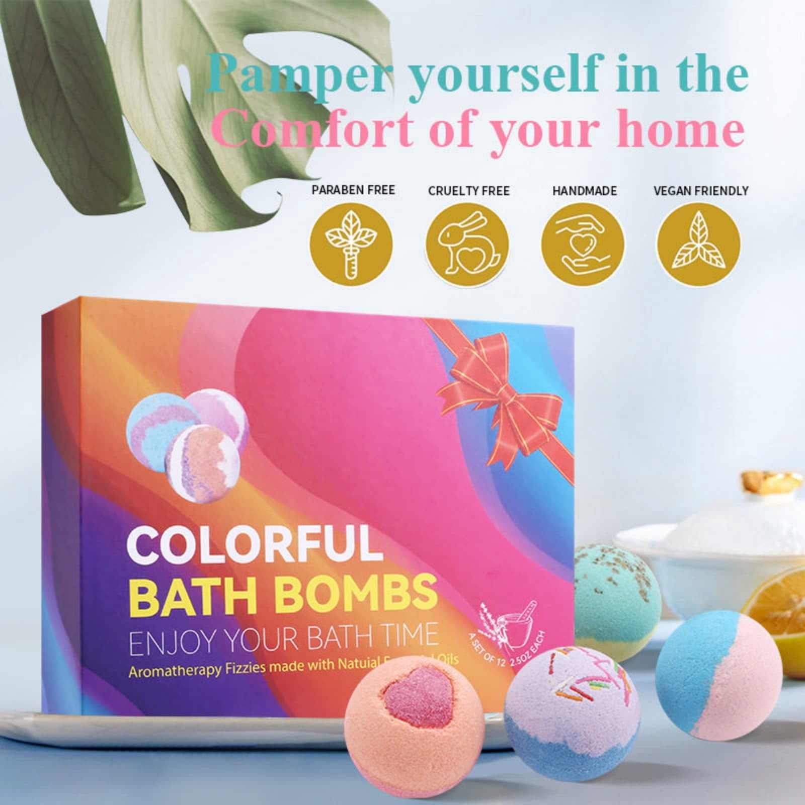 Kieccall Bath Bomb Set Fizzy Salt Balls For Home Spa Bubble Bath Aromatic Body Cleansing Relaxing Leisure Bath Time Gift