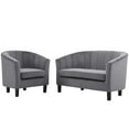 thumbnail image 1 of Tufted Armchair and Loveseat Sofa Set, Velvet, Grey Gray, Modern Contemporary Urban Design, Living Lounge Room Hotel Lobby Hospitality, 1 of 6