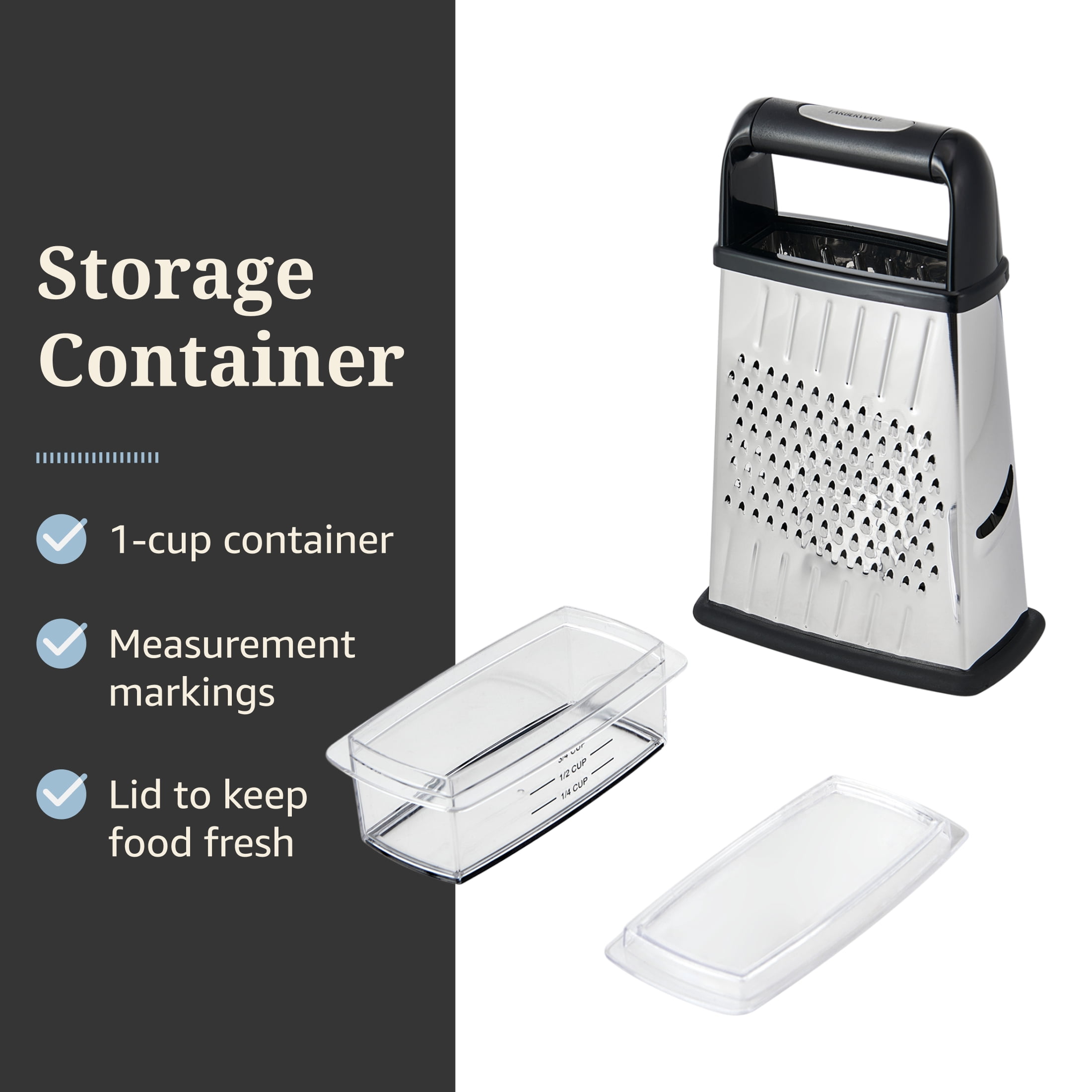 Farberware Professional Stainless Steel Slim Box Grater with 4 Blades and Container