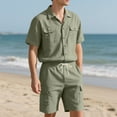 thumbnail image 2 of BinBiL Men's 2 Piece Outfits Summer Short Sets Casual Short Sleeve Button Up Shirt and Short Set Army Green M(M), 2 of 9
