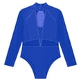 thumbnail image 5 of HULIJA Kids Girls Figure Ice Skating Ballet Dance Leotard Rhinestones Mock Neck Bodysuit Long Sleeve Blue 12, 5 of 7