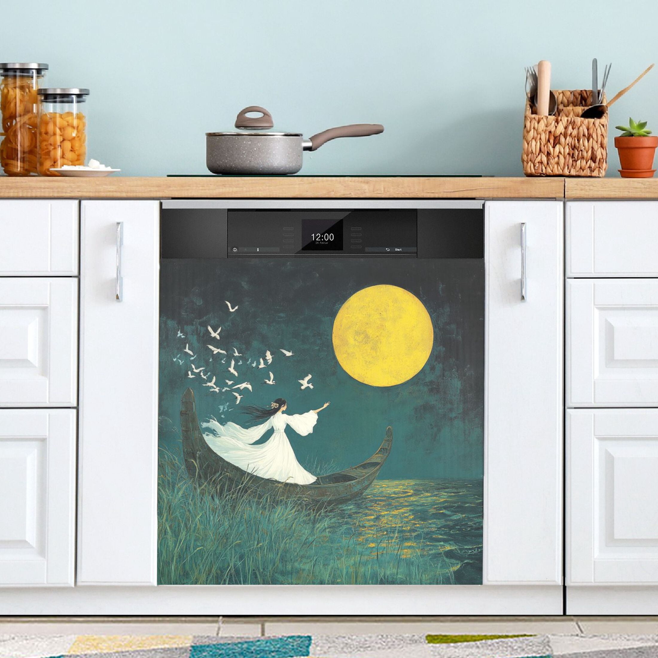Dishwasher Magnetic Sticker 23x26 Inch Refrigerator Magnetic Sticker Washing Machine Magnetic Sticker Kitchen Panel Magnetic Sticker Home Decor Beauty under The Moon
