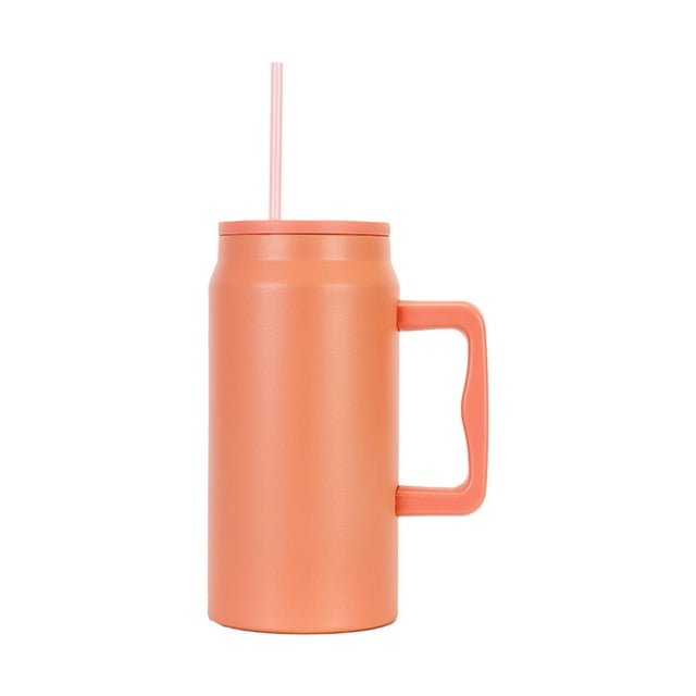 Taza de viaje de acero inoxidable de gran capacidad con aislamiento de pajita, tapa a prueba de fugas y asa, capacidad de 1500 ml.