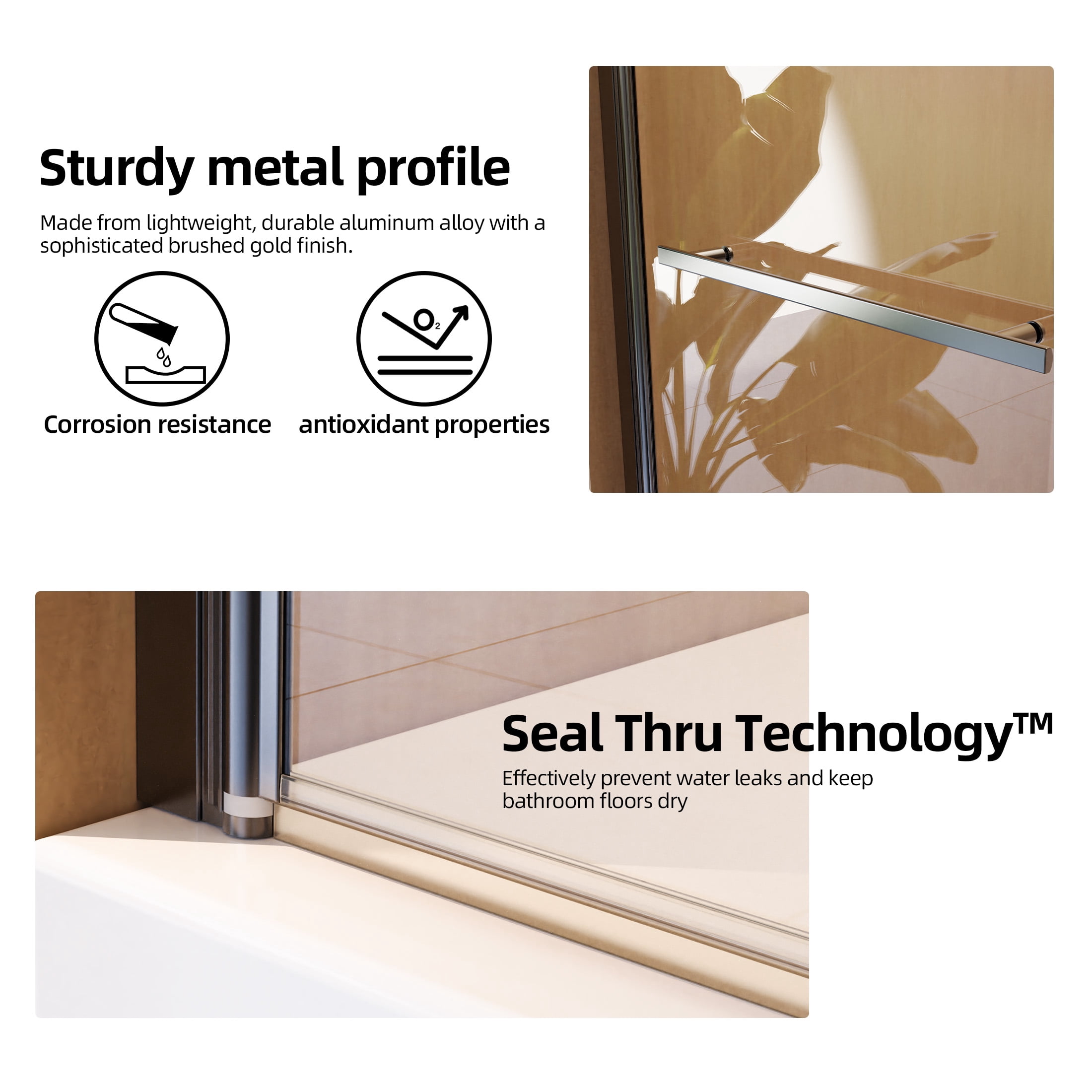 Aukfa 31"W x 55"H Bathtub Shower Doors, 1/4" (6mm) Thick SGCC Tempered Glass Bathtub Door, Black
