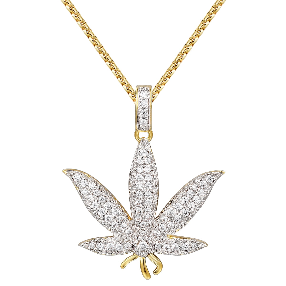 Marijuana Weed Leaf Pendant Gold Tone 