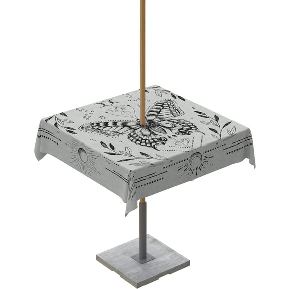 Fsddascl Grey Butterfly Outdoor Tablecloth - 54x54 Inch Square Dining Table Cover, Vintage Boho Spring Floral Botancial Waterproof Outdoor Table Cloth with Umbrella Hole & Zipper for Picnic/Patio