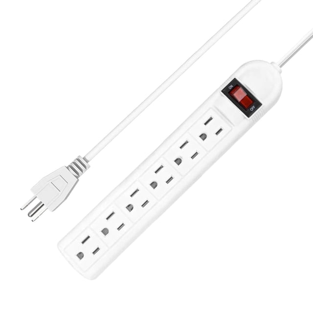 6 Strip de alimentación de salida con cable de 6.6 pies, enchufe de EE. UU., Lugar de ahorro de 1000w fácil de usar con una protección de sobrecarga