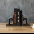 thumbnail image 5 of MyGift 1 Pair Industrial Pipe and Rustic Wood Bookends, Dark Brown, 5 of 7