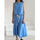 thumbnail image 4 of Conjunto de falda de algodón de 2 piezas, sin mangas, drapeada, para mujer, 4 of 5