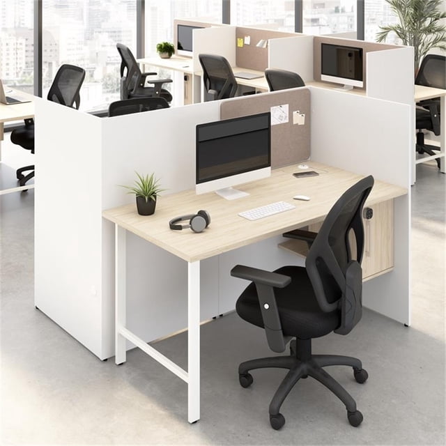 Scranton & Co Bureau en Bois 60W pour 2 Personnes avec Rangement en Blanc/orme